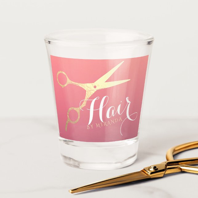 Hairstylist Makeup Salon Modern Pink Gold Scissors Shot Glass (Creator Uploaded)