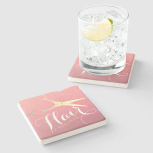 Hairstylist Makeup Salon Modern Pink Gold Scissors Stone Coaster