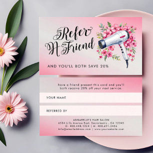 Hairstylist Modern Watercolor Floral Hairdryer Referral Card