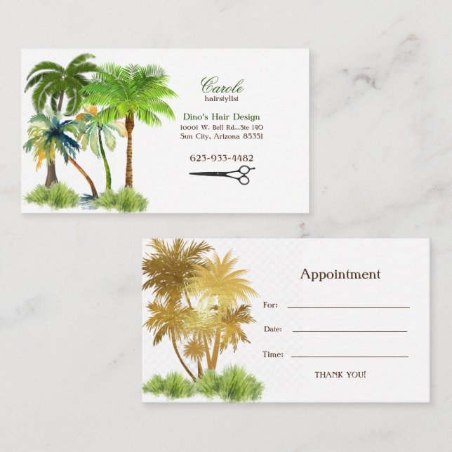 Hairstylist Palm Trees & Scissors  Business Card (Front/Back)