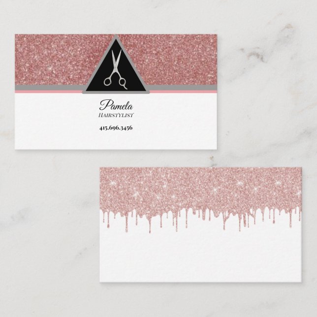 Hairstylist Rose Gold Glitter & Marble Scissors  Business Card (Front/Back)