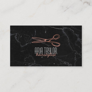 Hairstylist RoseGold Scissors Marble Business Card