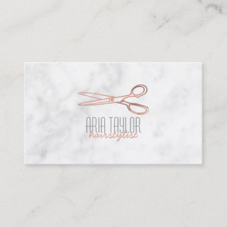 Hairstylist RoseGold Scissors Marble Business Card