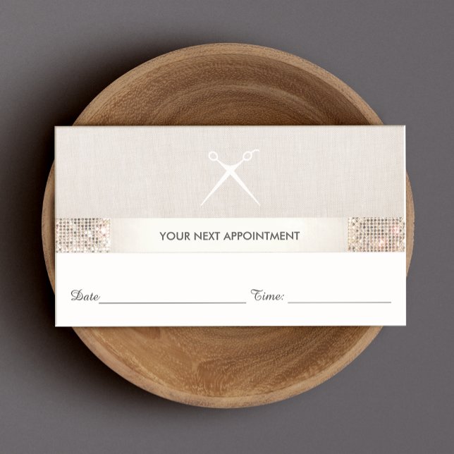 Hairstylist Scissors Sequin Salon Appointment Card (Creator Uploaded)