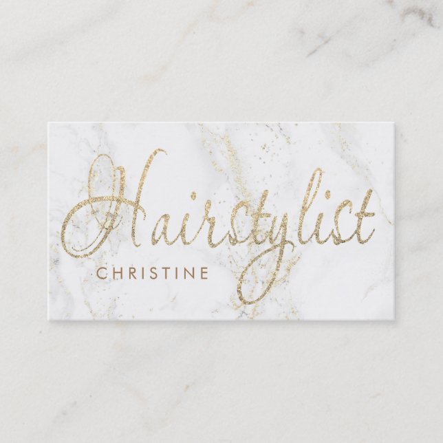 hairstylist script on marble business card (Front)