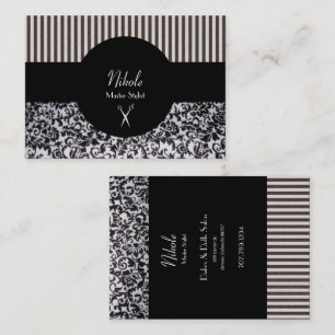 Hairstylist Stripes & Vines Black & White Business Card