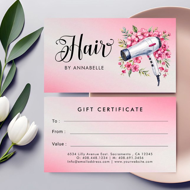 Hairstylist Watercolor Hairdryer Gift Certificate (Creator Uploaded)