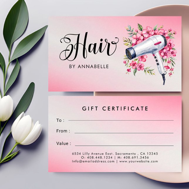 Hairstylist Watercolor Hairdryer Gift Certiificate Business Card (Creator Uploaded)