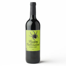 Hairy Spider Halloween Wine Label Black Green 