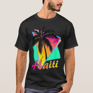 Haiti 80s Tropical Summer Beach Palm Tree Sunset  T-Shirt