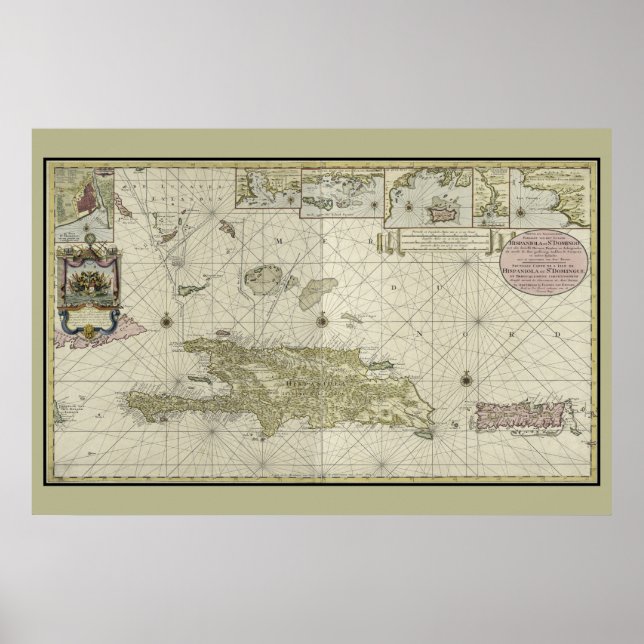Haiti and Dominican Republic 1720 Dutch Chart Map (Front)