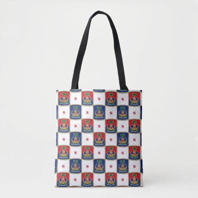 Haiti Coat of Arms Chequerboard Pattern — Haitian  Tote Bag (Front)
