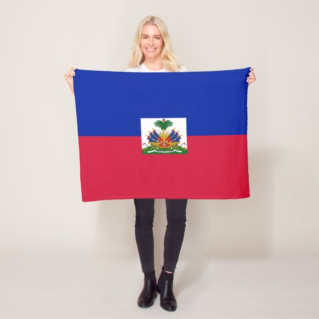 Haiti Flag Fleece Blanket (In Situ)