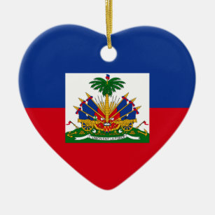 Haiti Flag Heart Ceramic Tree Decoration