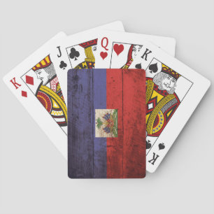 Haiti Flag on Old Wood Grain Playing Cards