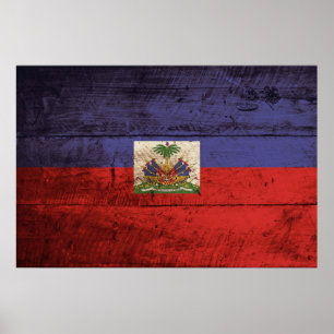 Haiti Flag on Old Wood Grain Poster