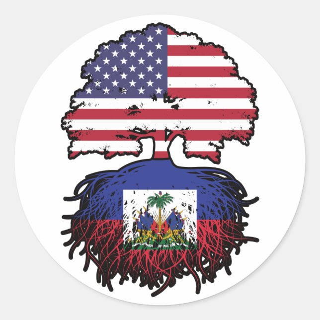 Haiti Haitian American USA Tree Roots Flag Classic Round Sticker (Front)