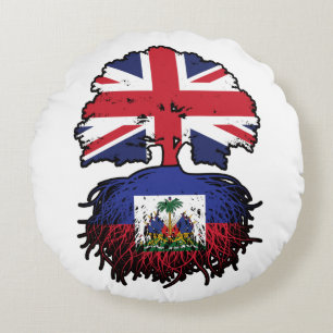 Haiti Haitian British UK Tree Roots Flag Round Cushion