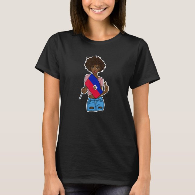 Haiti Haitian Love Flag Proud Woman Princess Crown T-Shirt (Front)