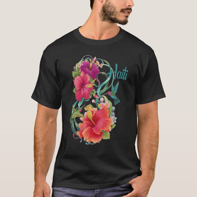 Haiti National Flower Hibiscus Birds Lakay T-Shirt (Front)