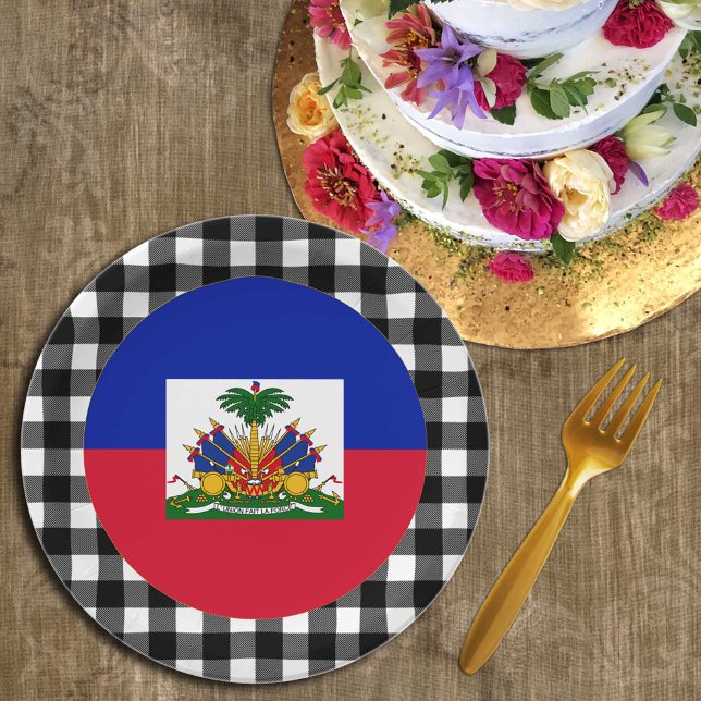 Haiti Plate, buffalo plaid & Haitian Flag Paper Plate (Creator Uploaded)