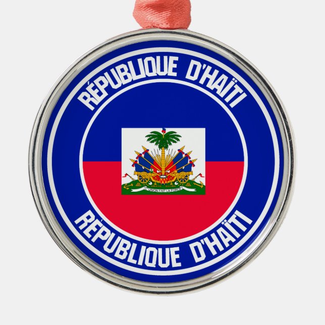 Haiti Round Emblem Metal Tree Decoration (Front)