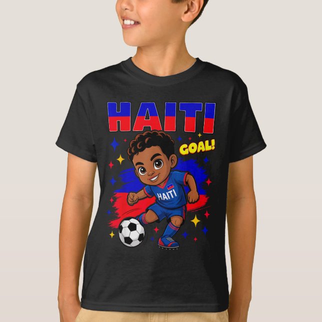 Haiti Soccer Kid Haitian Flag Soccer Player Footba T-Shirt (Front)