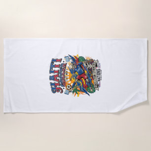 Haiti Soccer Skeleton Striker Nations Poster Style Beach Towel