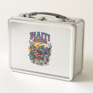 Haiti Soccer Skeleton Striker Nations Poster Style Metal Lunch Box
