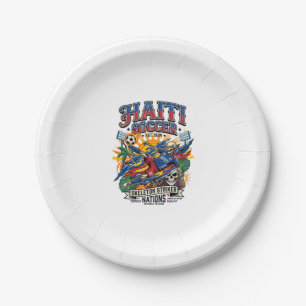 Haiti Soccer Skeleton Striker Nations Poster Style Paper Plate