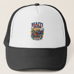 Haiti Soccer Skeleton Striker Nations Poster Style Trucker Hat