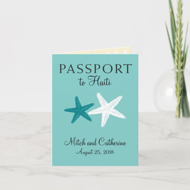 Haiti Starfish Wedding Passport Invitation (Front)