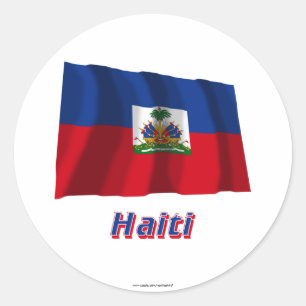 Haiti Waving Flag with Name Classic Round Sticker