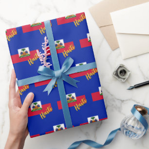 Haiti Wrapping Paper, Blue, Haitian Flag patriots Paper