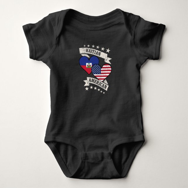 Haitian American Heart Flags Haiti America Baby Bodysuit (Front)