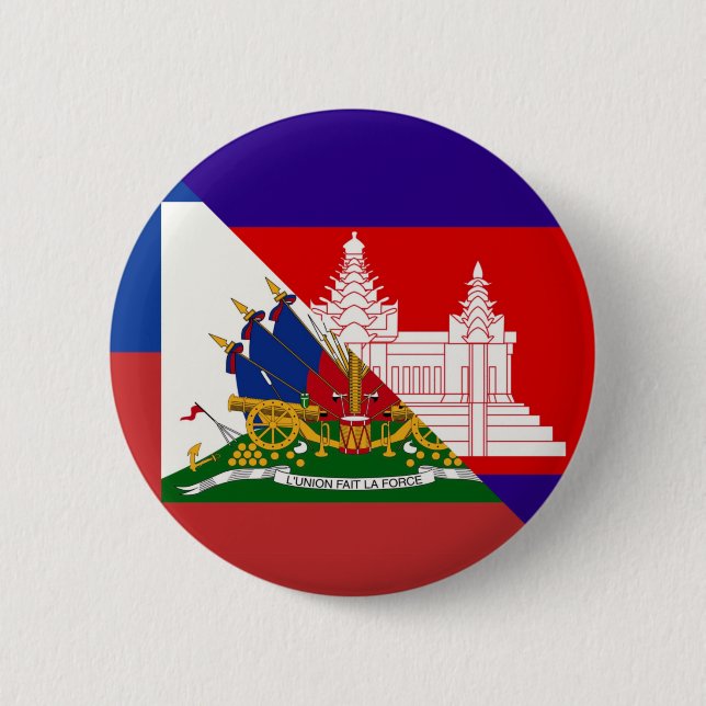 Haitian Cambodian Flag | Haiti Half Cambodia Flag 6 Cm Round Badge (Front)