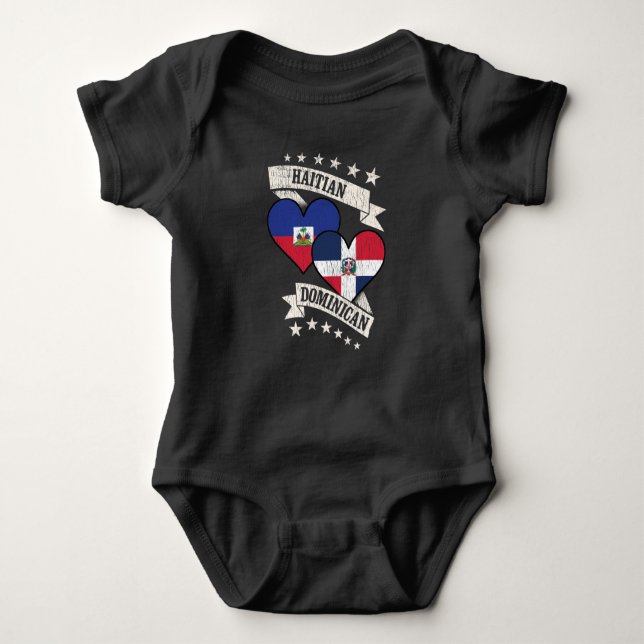 Haitian Dominican Heart Flags Haiti Dominican Repu Baby Bodysuit (Front)