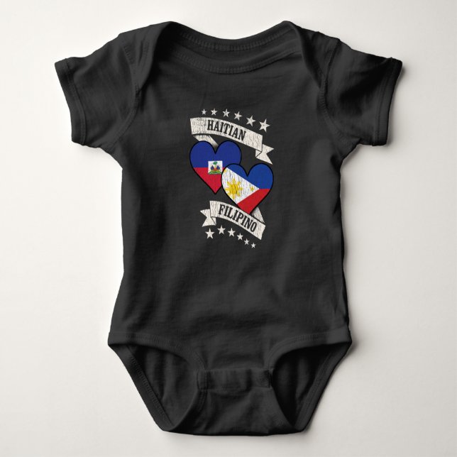 Haitian Filipino Heart Flags Haiti Philippines Baby Bodysuit (Front)