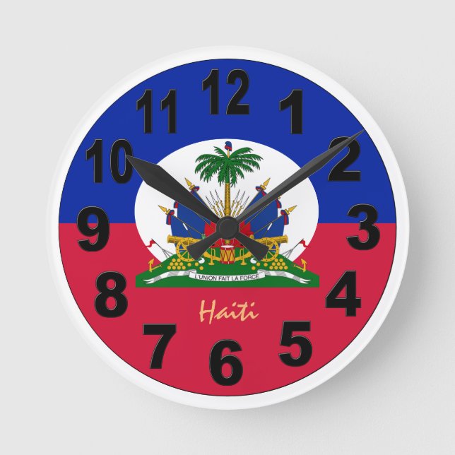 Haitian Flag & Haiti Clock, large Numbers / emblem Round Clock (Front)