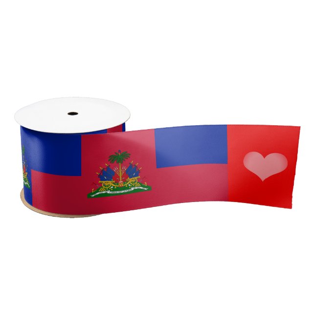 Haitian Flag Ribbon, Emblem, Heart, Haiti Satin Ribbon (Spool)