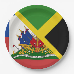 Haitian Jamaican Flag Half Jamaica Haiti Paper Plate