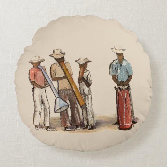 Haitian Street Musicians Round Throw Pillow (Front)