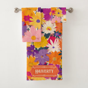Haiverty Crowded Blooms Modern Floral Bath Towel Set