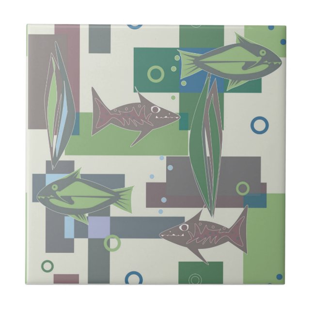 Hakki ornament with fish. tile (Front)