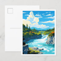 Haku Falls New Zealand vintage travel illustration