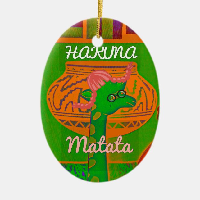 Hakuna Giraffe Art Print Ceramic Tree Decoration (Front)