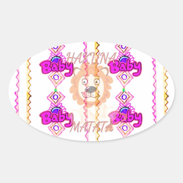Hakuna Matata: Beautiful Baby Lion Design Motif Oval Sticker (Front)