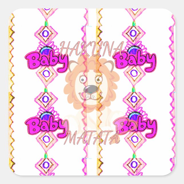 Hakuna Matata: Beautiful Baby Lion Design Motif Square Sticker (Front)
