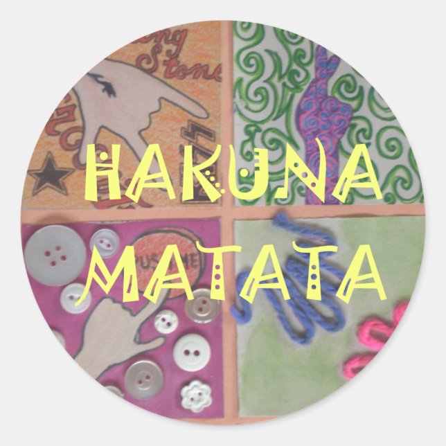 Hakuna Matata Hand Sign Art Print Classic Round Sticker (Front)