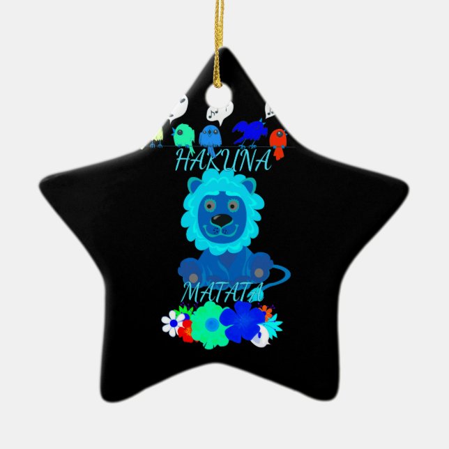 Hakuna Matata Lion Art Print Ceramic Tree Decoration (Front)